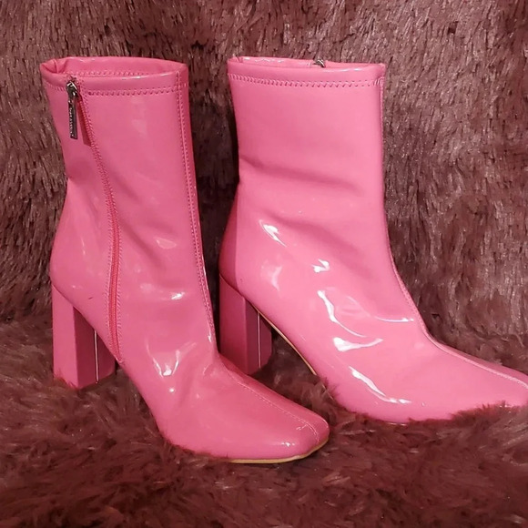 Cape Robbin Pink Belinda Faux Patent Leather Booties - Picture 1 of 8